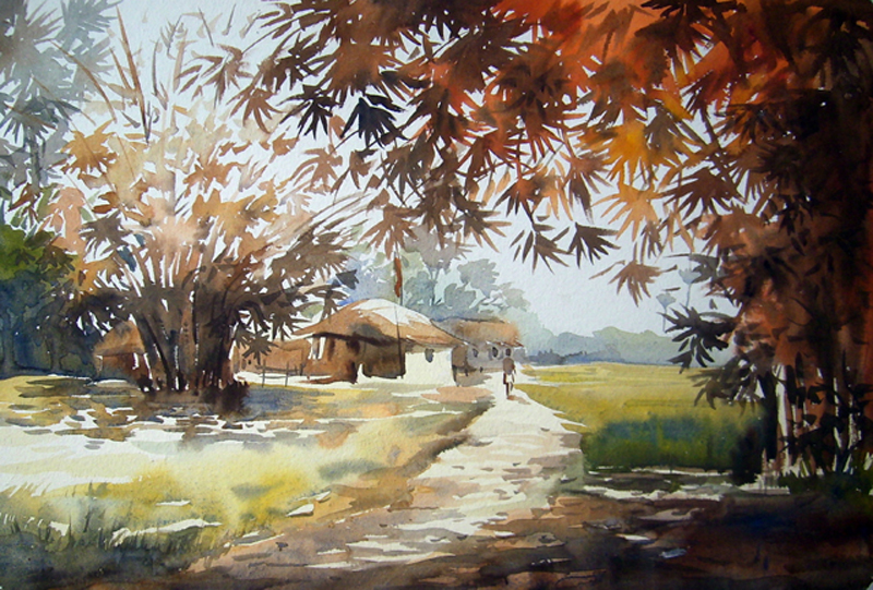 800x541 Watercolor Print 10 X 7 , Village Strom Samiran Art Foundmyself