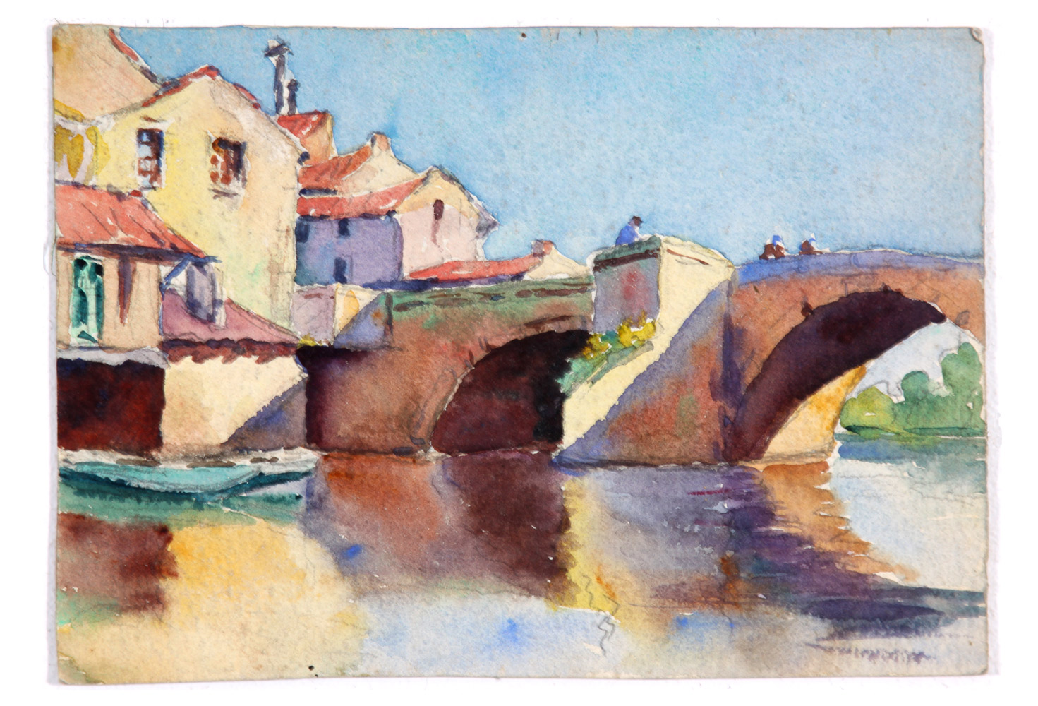 1471x1000 Watercolor Of A Village In Europe, C. 1930 Omero Home