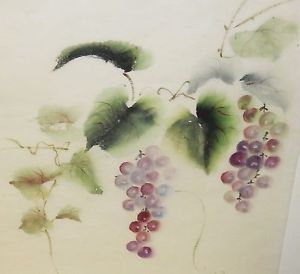 300x274 Masuko Nakafuji Japanese Grape Vines Original Watercolor On Rice