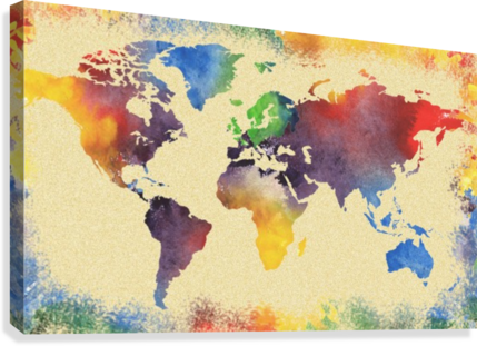 429x311 Watercolor World Map Vintage Rainbow