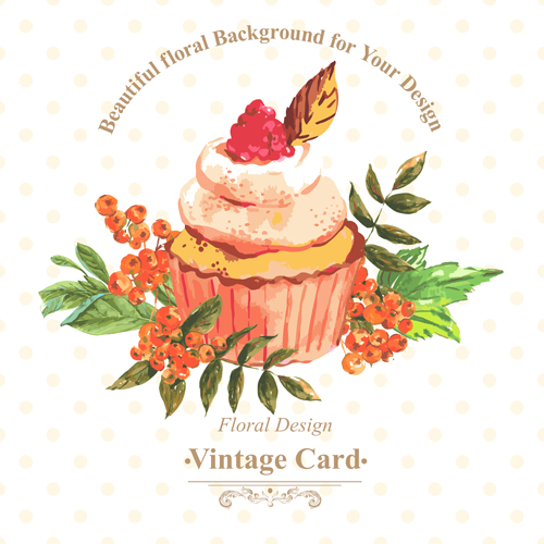 500x500 Watercolor Cupcakes With Vintage Card Vector 03 Free Download