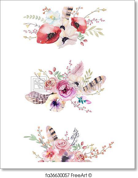 450x580 Free Art Print Of Watercolor Vintage Floral Bouquet. Boho Spring