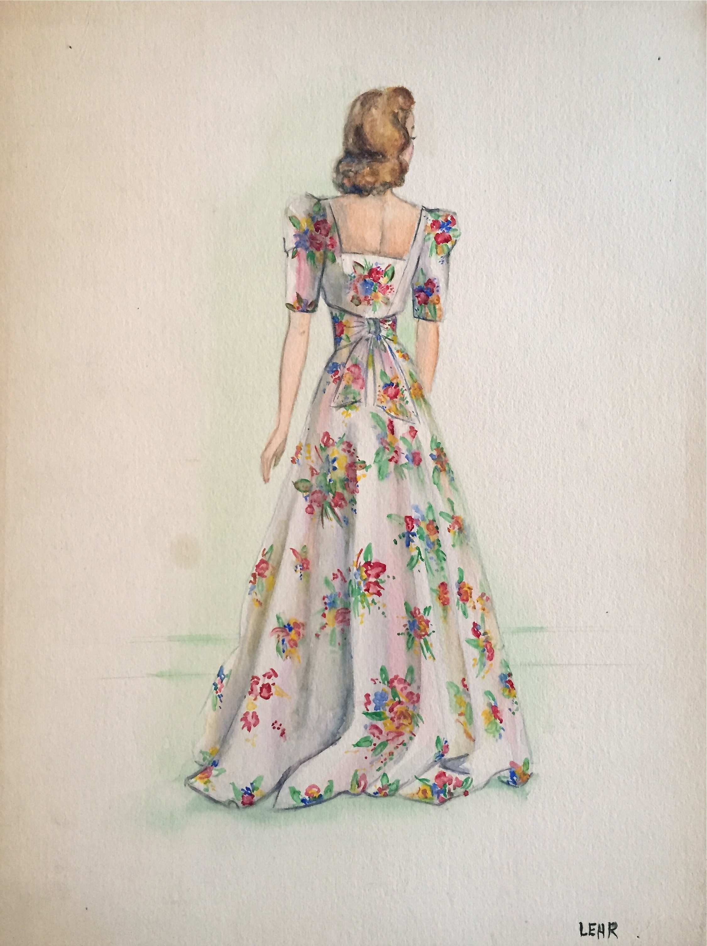 2250x3009 Lovely Vintage Floral Dress Watercolor Drawing. By Lehr Matthew Izzo
