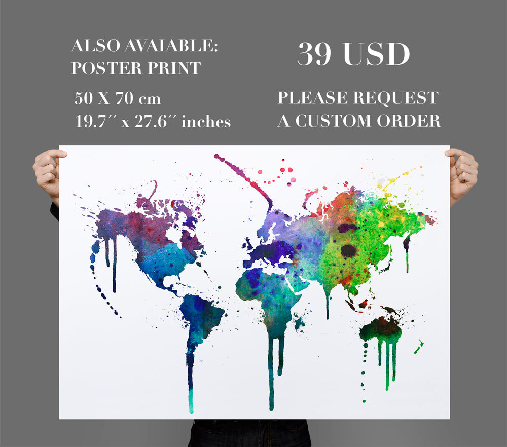 1000x882 World Map Wall Decal Watercolor Vinyl