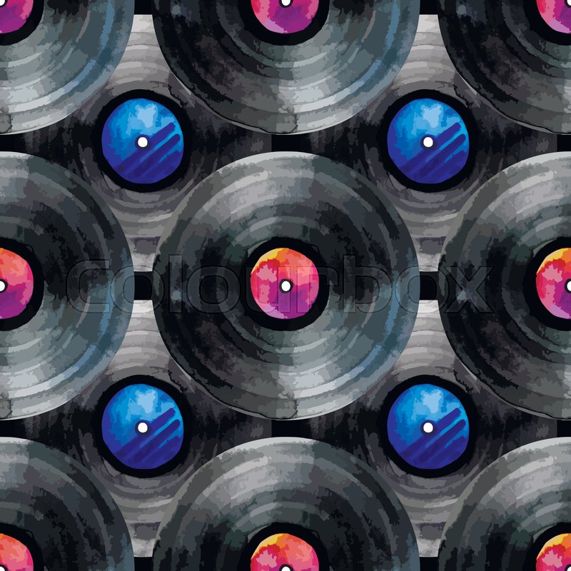 800x800 Musical Devices Of 60s, 70s, 80s, 90s. Watercolor Vinyl Records