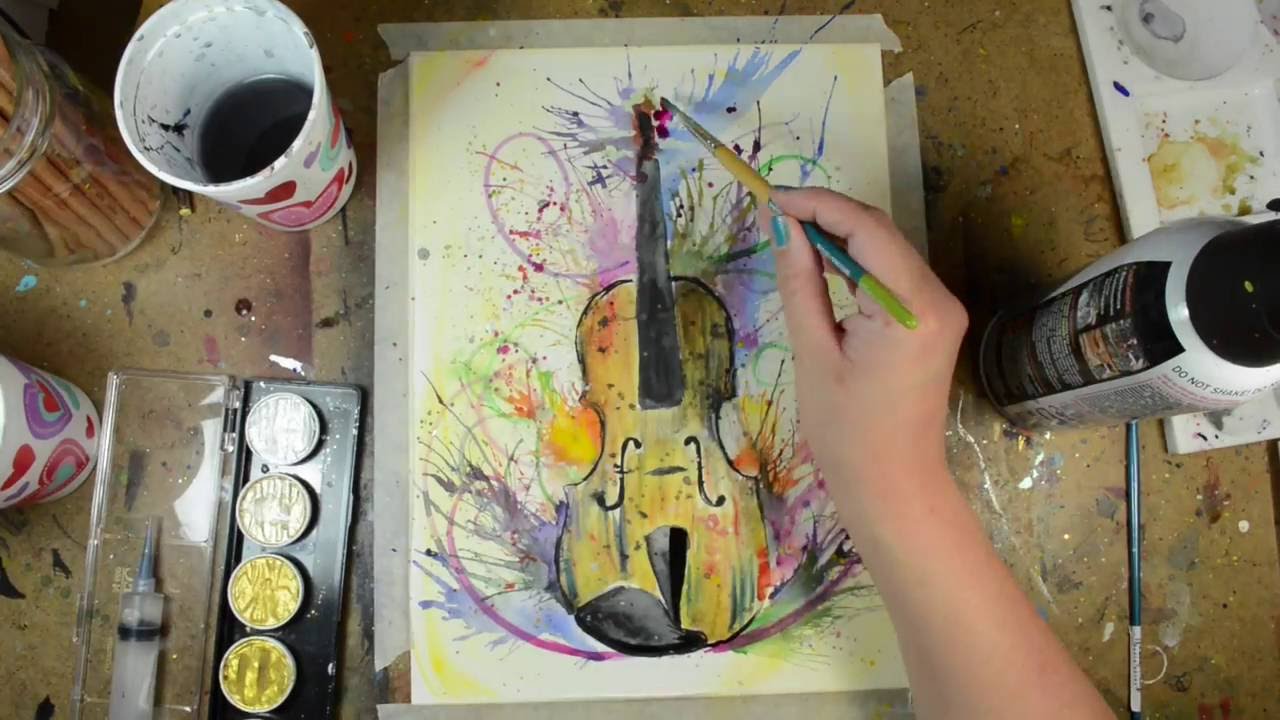 1280x720 Violin Watercolor Painting