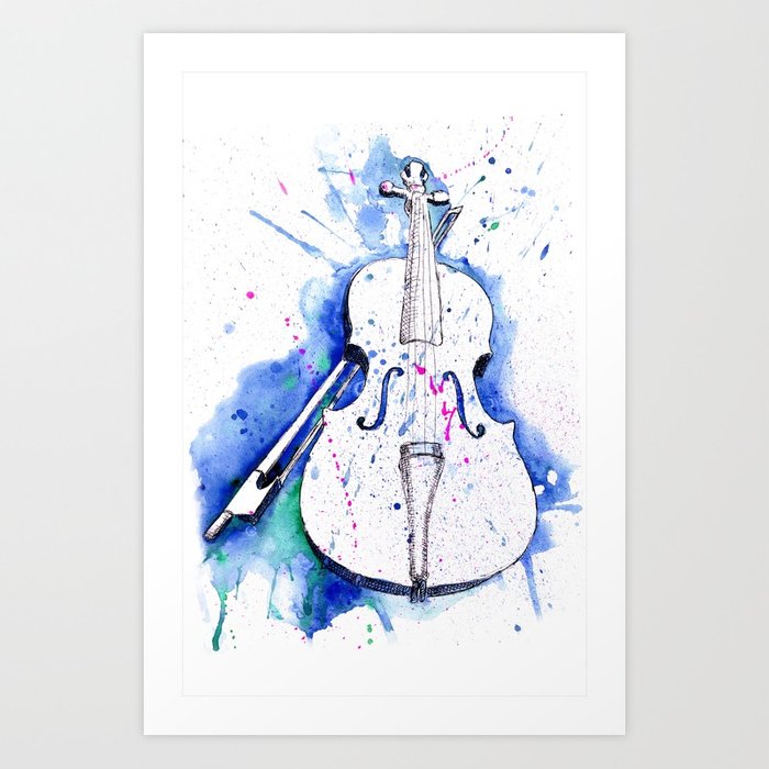 700x700 Watercolor Violin (Dark Blue) Art Print By Jonathanmeyer Society6