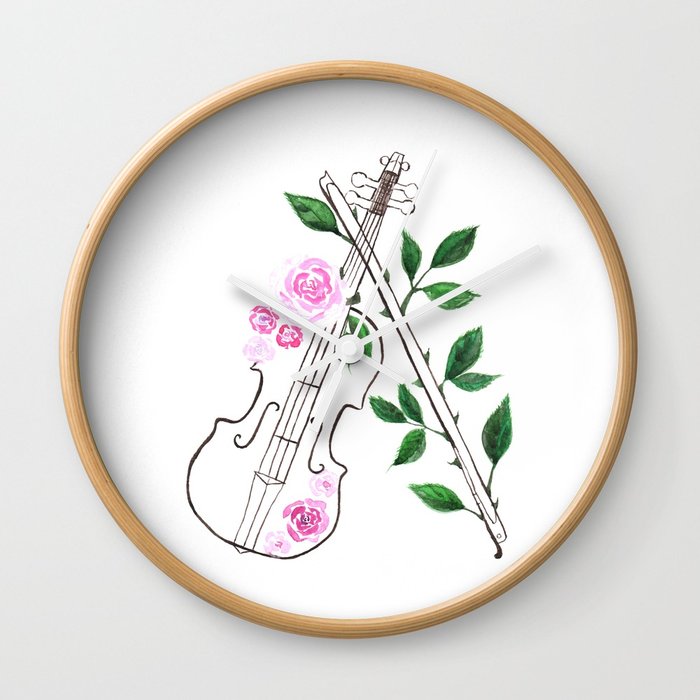 700x700 Musical Instrument, Violin Watercolor Painting Wall Clock By