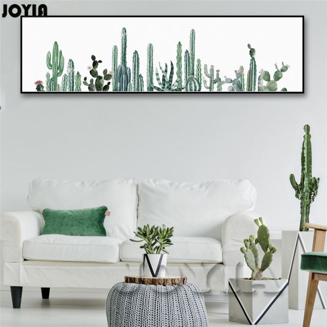 640x640 Large Watercolor Tropical Plants Wall Art, Wall Decor Cactus Art