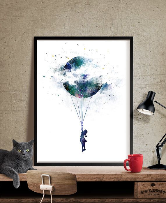 570x697 Moon Art Watercolor Wall Art Landscape Giclee Large Print Large