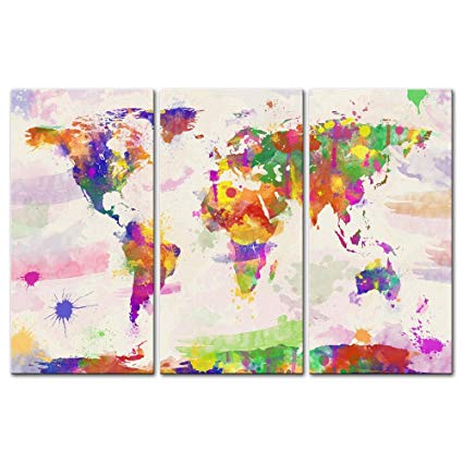 425x425 Watercolour World Map Canvas Print Wall Art Paintings