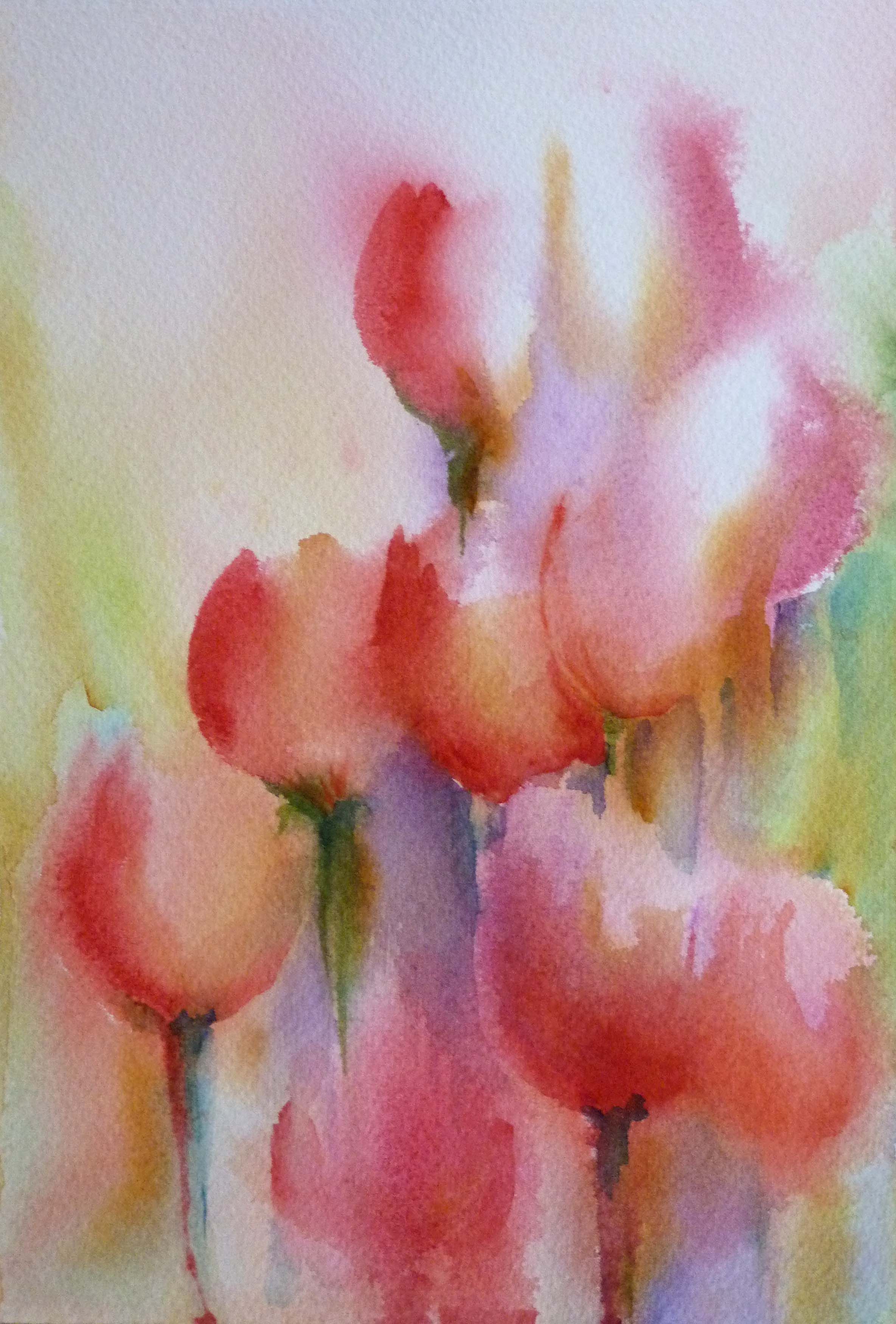 2369x3500 Watercolor Wash ~ Tulips. Really Washed Out Shape, Perfectly