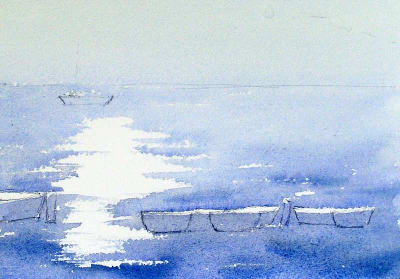 800x558 Painting The Initial Watercolor Wash For The Water And Sky