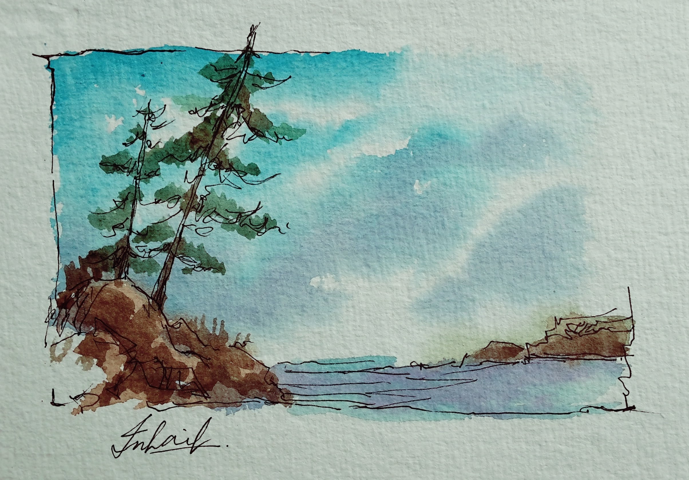 2408x1680 Pen And Watercolor Wash Landscape Painting By Saifi Artstuff