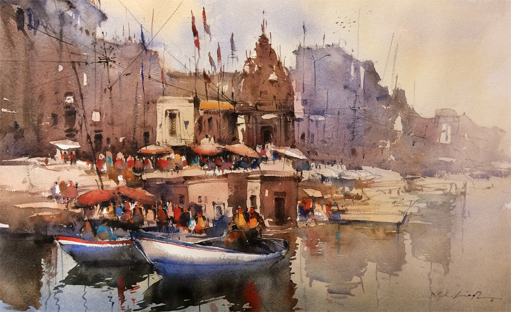 1002x612 Watercolor Art Online Varanasi Ghats Online Art Gallery For