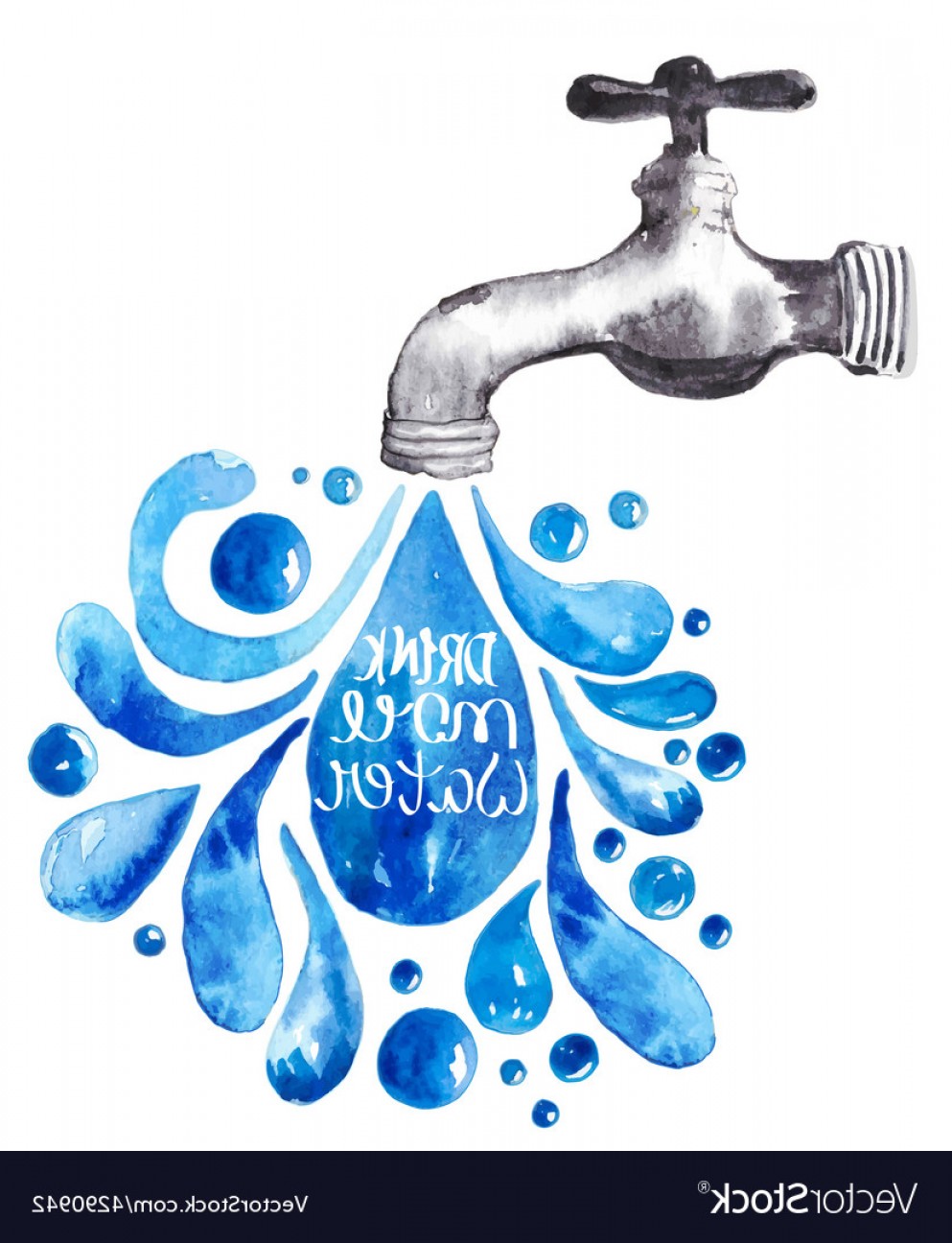 993x1296 Watercolor Faucet With Water Drops Vector Shopatcloth