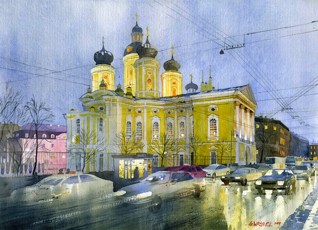 650x471 Beautiful Watercolor Street Scenes By Grzegorz Wrbel