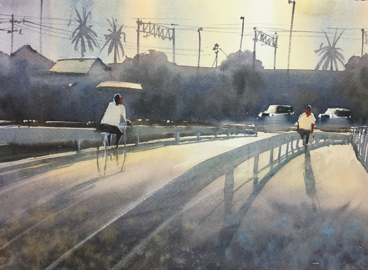 750x550 Watercolor Sketch Of A City Scene 009