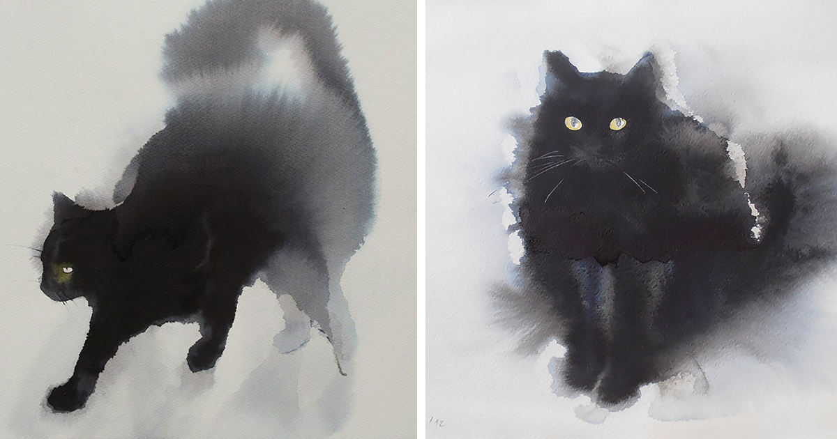 1200x630 Gloomy Watercolor Cats Slowly Bleeding Into The Paper Bored Panda
