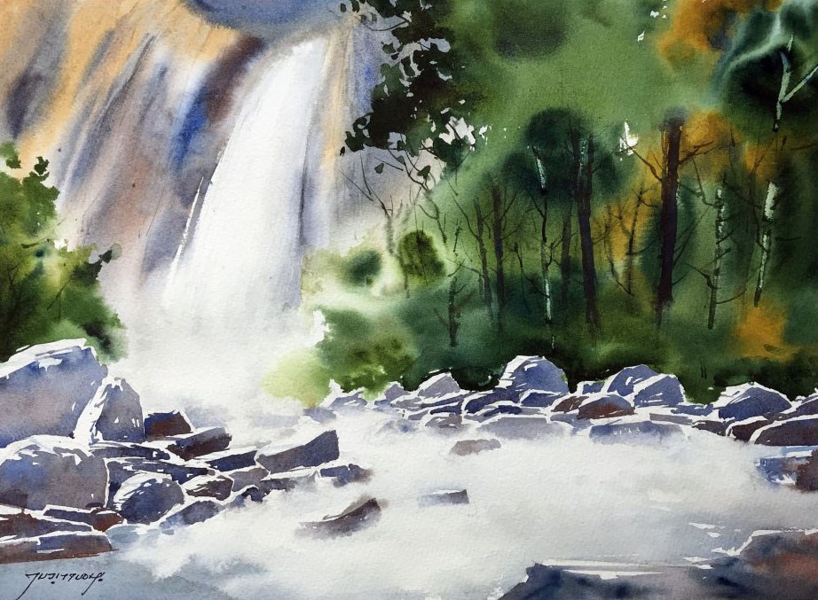 922x677 Paint A Waterfall In Watercolor ~ Step By Step ~