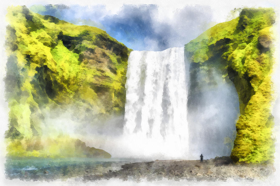 900x598 Skogafoss Waterfall Iceland Painting Aquarell Watercolor Painting