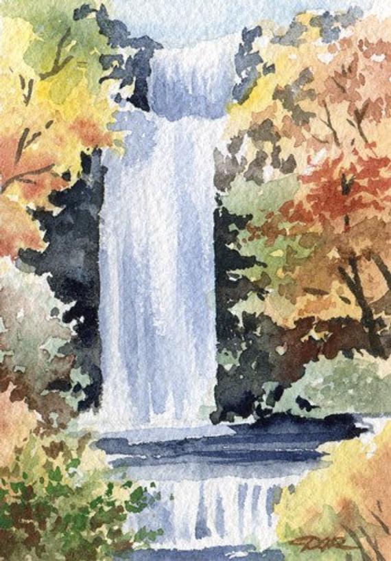 570x817 Waterfall Watercolor Signed Fine Art Print By Artist Dj Etsy