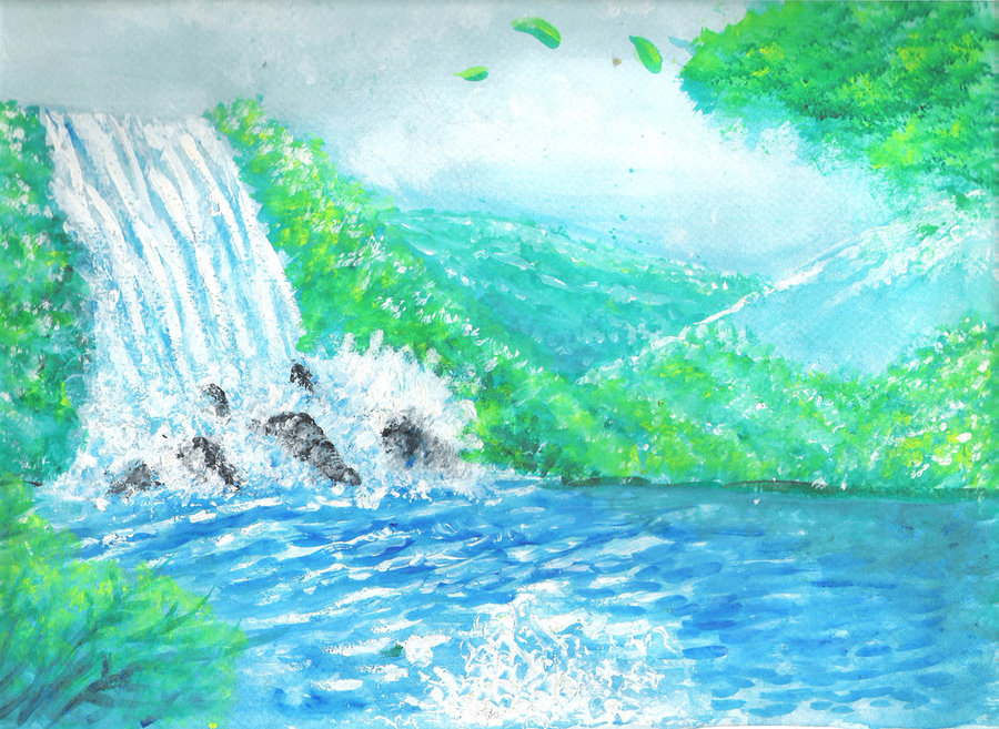 900x657 Watercolor Waterfall By Justinedarkchylde