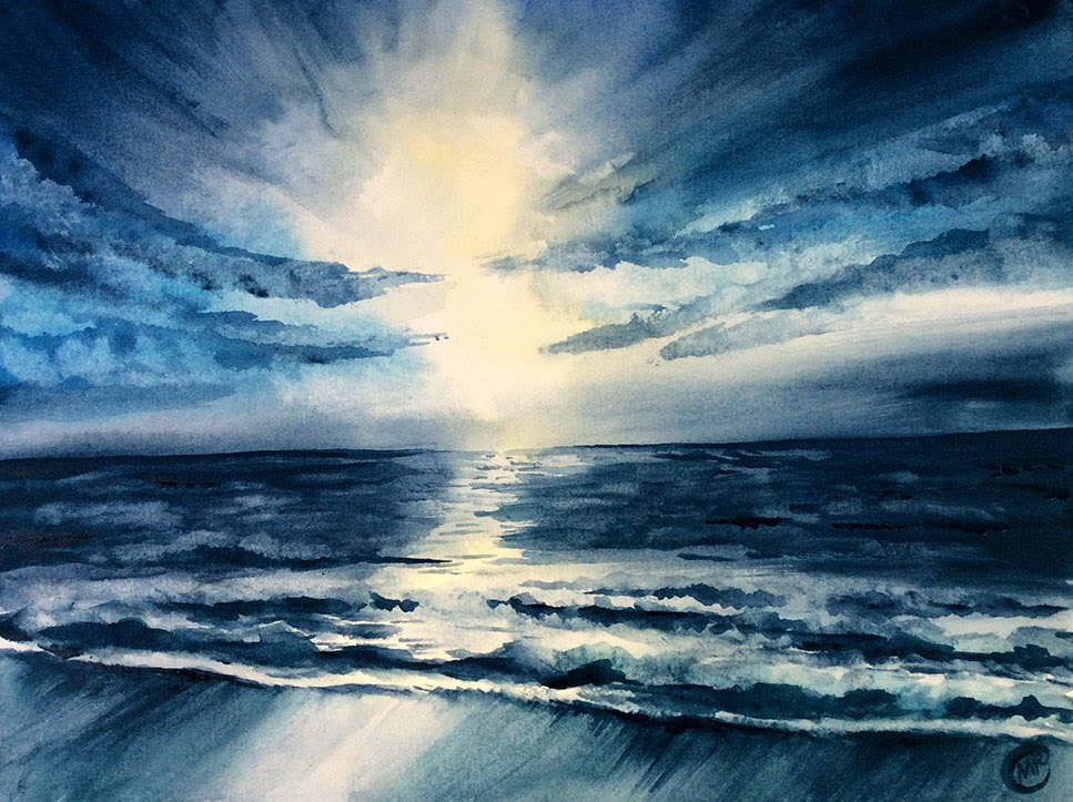 967x723 Watercolor Ocean Waves Simple Painting Demonstration