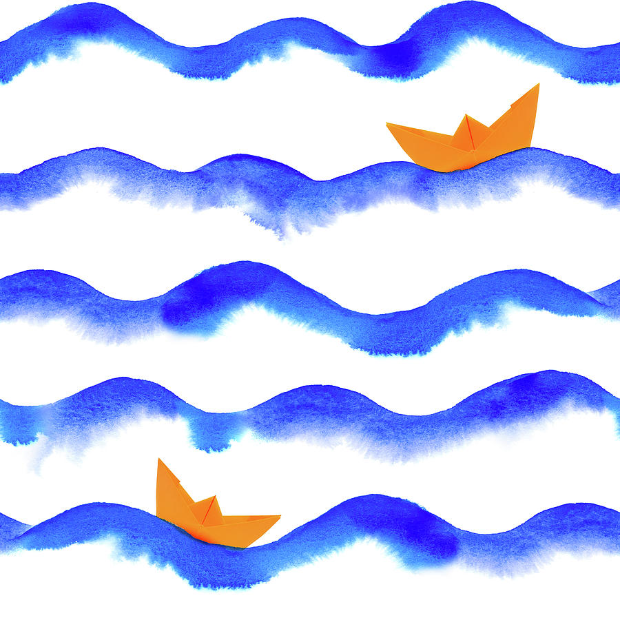 900x900 Watercolor Waves Painting By Tamara Kulikova