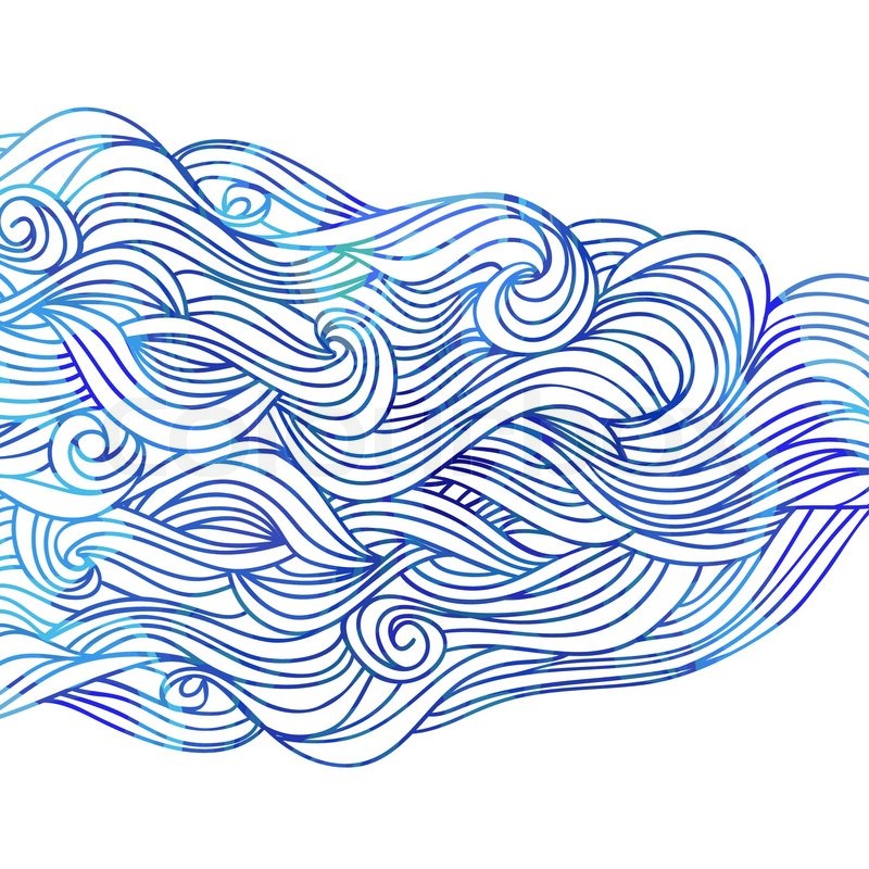 800x800 Abstract Hand Drawn Pattern, Blue Waves Background. Watercolor