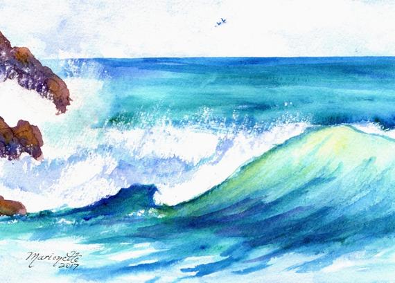 570x409 Hawaii Ocean Wave Original Watercolor Painting From Kauai Etsy