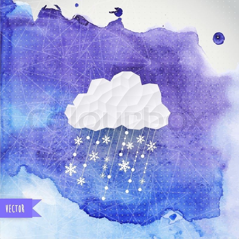 800x800 Vector Cloud With Snowfall On Watercolor Backdround, Winter