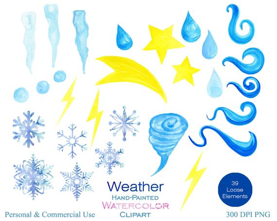 570x456 Watercolor Weather Clipart For Commercial Use Cute Weather Etsy
