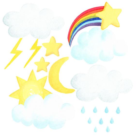 570x570 Watercolor Weather Set Clip Art Cloud Rain Rainbow Sun Etsy