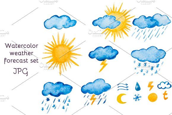 580x387 Watercolor Raster Set Of Forecast Watercolor And Illustrations