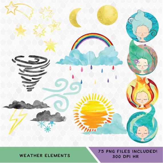 570x570 Weather Clip Art Watercolor Weather Weather Elements Etsy