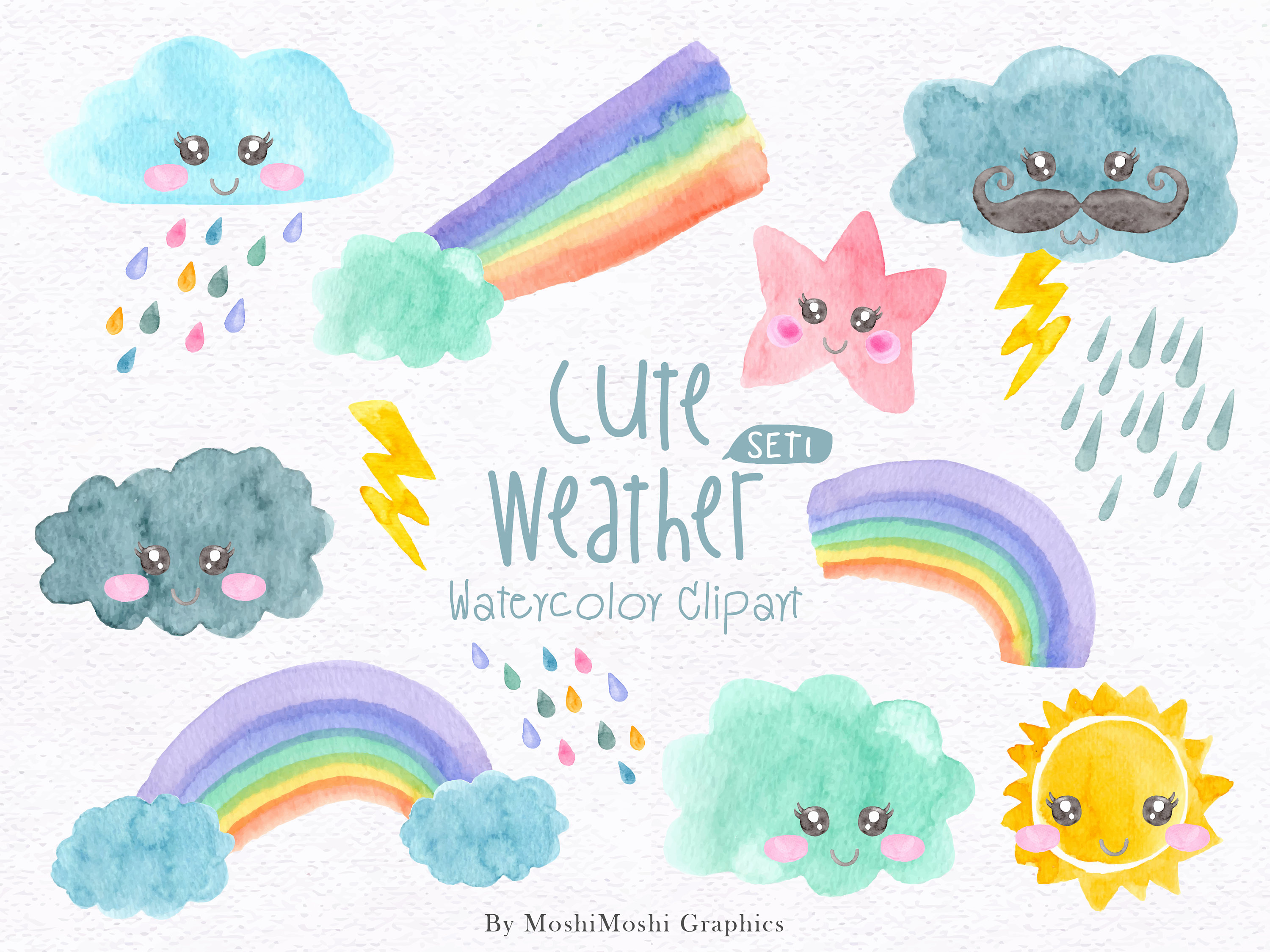 3000x2250 Cute Weather Clip Art Watercolor Weather Clip Art Weather Etsy