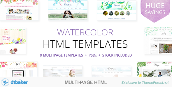 590x300 9 Watercolor Html Multipurpose Templates By Dtbaker Themeforest