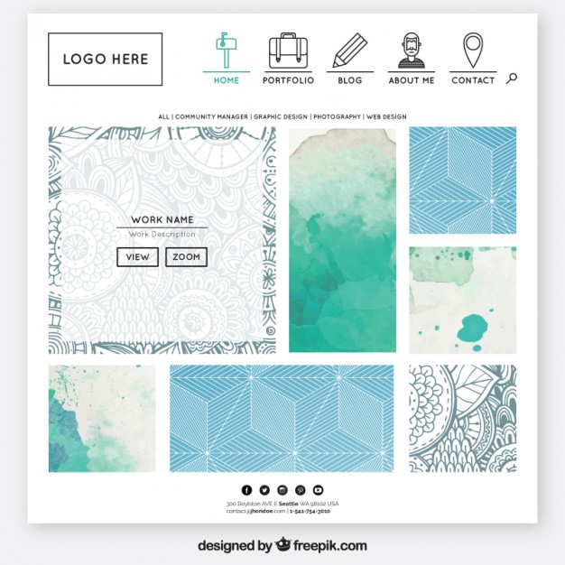 626x626 Website Template In Watercolor Design Vector Premium Download