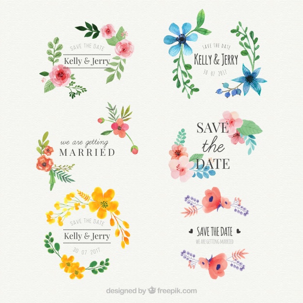 626x626 Floral Watercolor Wedding Stickers Set Vector Free Download