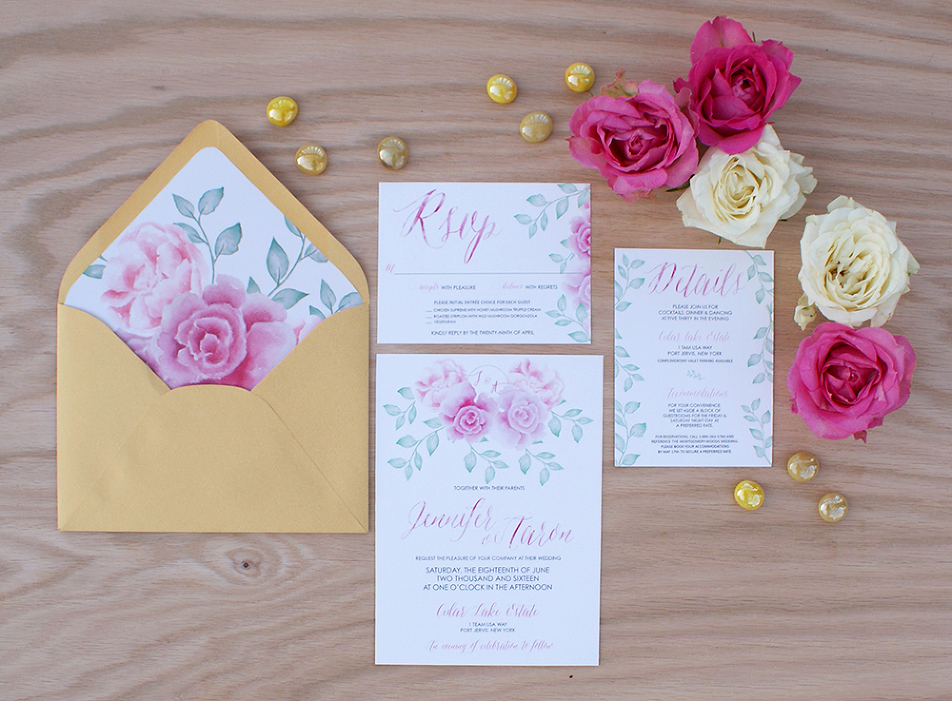 952x701 Pink Peony Watercolor Wedding Invitation Bohemian Mint