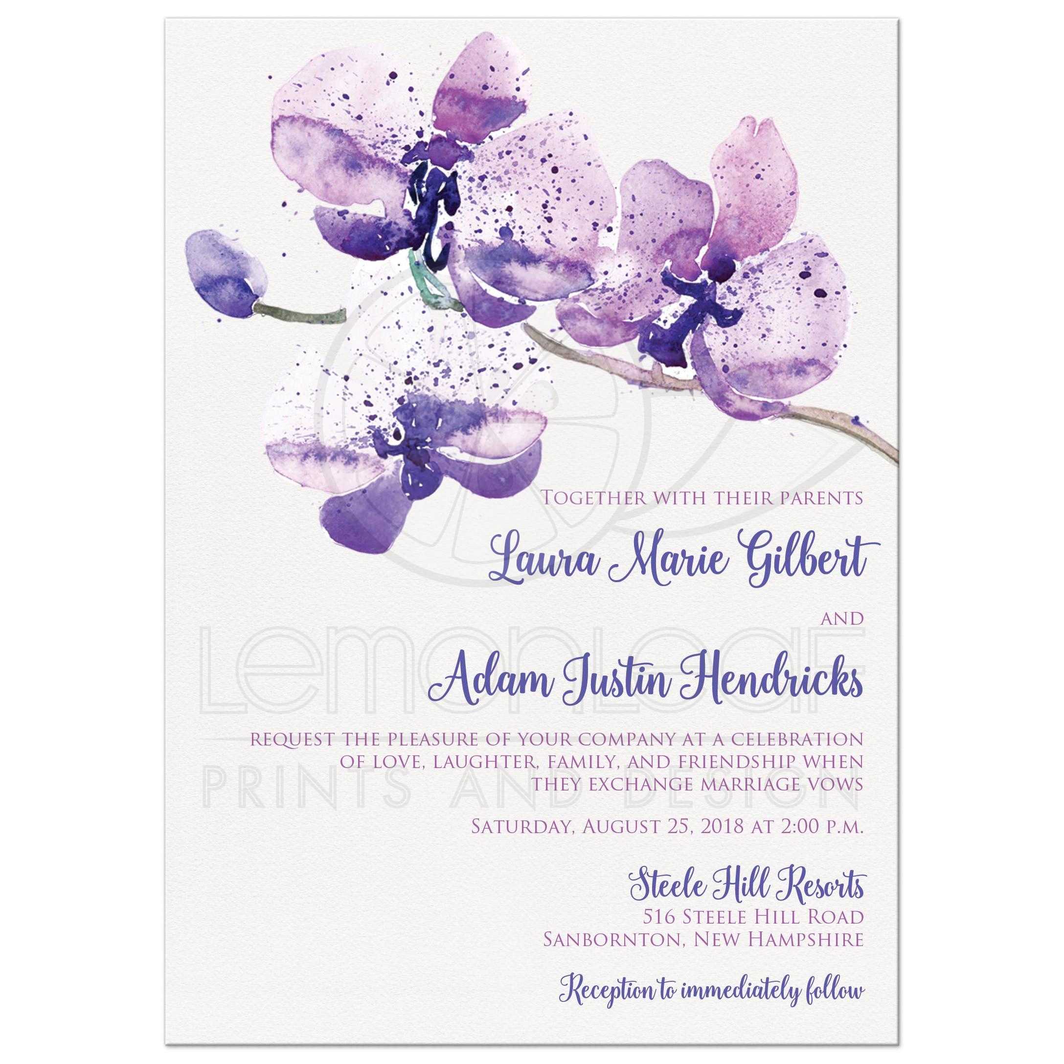 2175x2175 Pretty Purple, Pink Watercolor Orchid Wedding Invitation