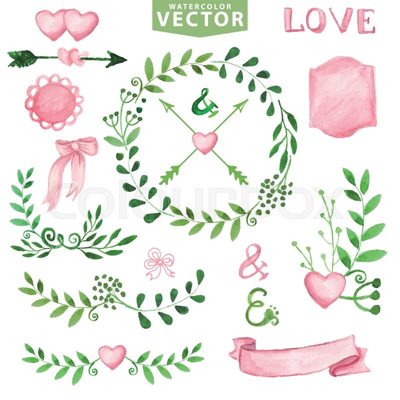 800x800 Watercolor Wedding Decor.green Branches Wreaths And Laurels ,pink