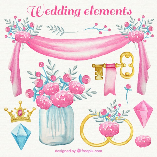 626x626 Watercolor Wedding Elements In Pink Tones Vector Free Download