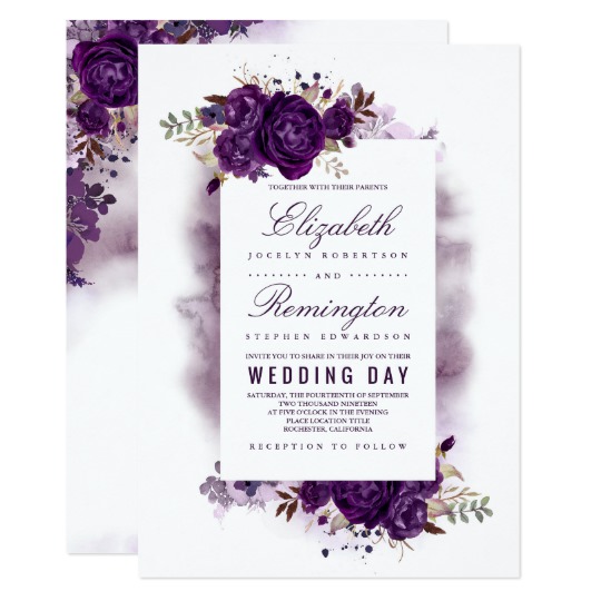 540x540 Eggplant Purple Floral Elegant Watercolor Wedding Invitation