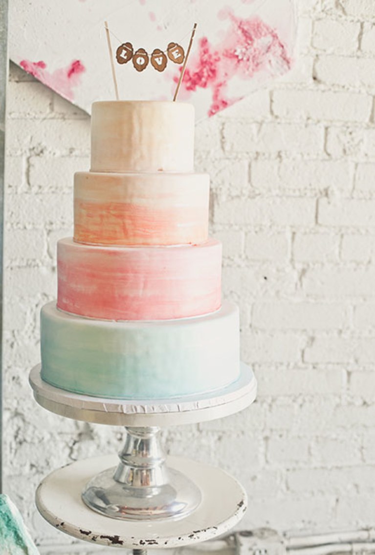767x1134 Four Tiered Watercolor Wedding Cake Brides