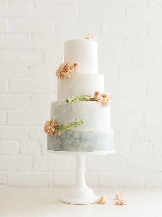 564x752 Picture Of A Grey Watercolor Wedding Cake With An Ombre Effect And