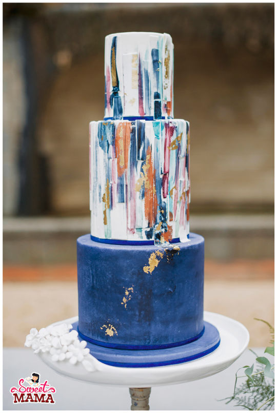 540x806 Blue And Gold Watercolor Wedding Cake