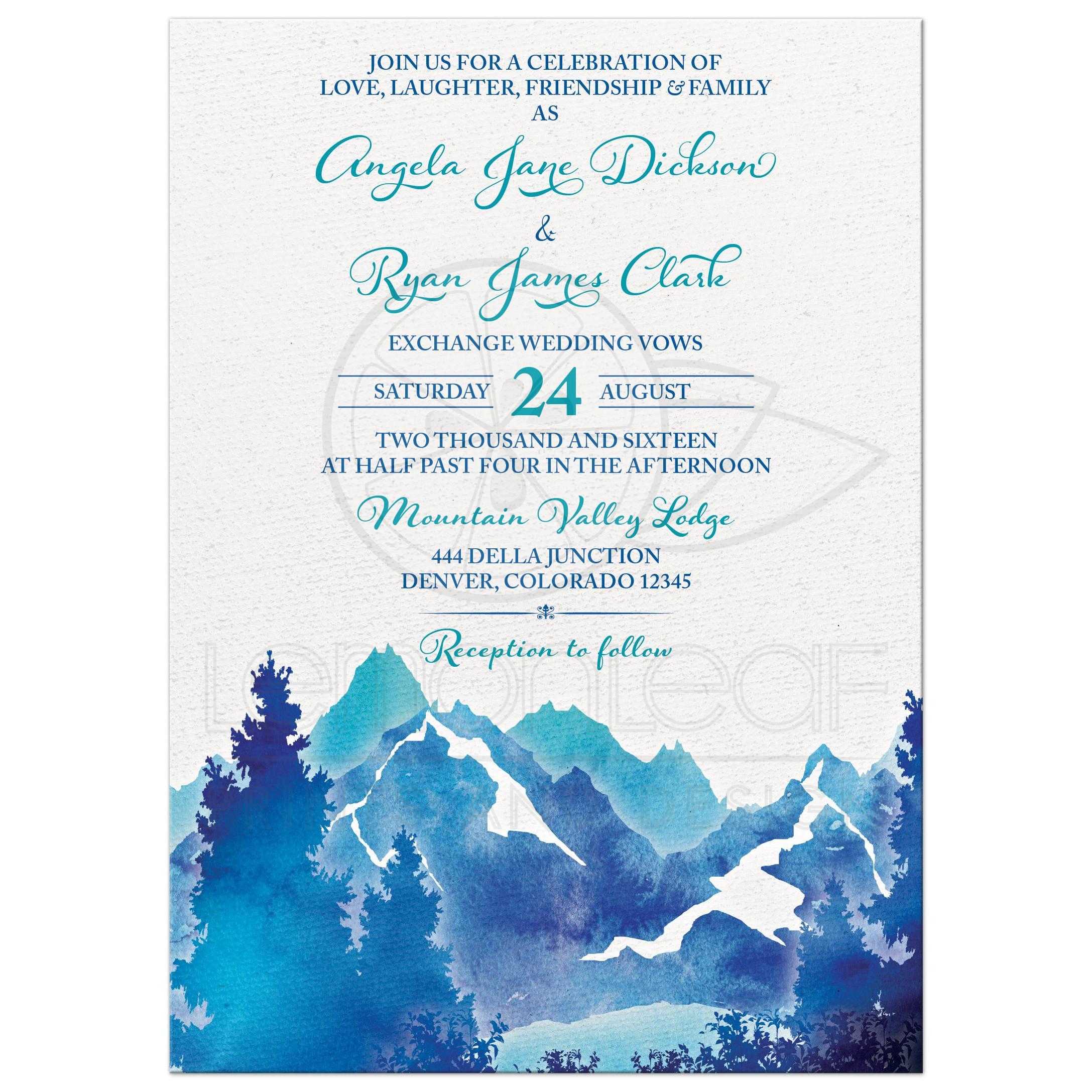 2175x2175 Mountain Wedding Invitation Watercolor Royal Blue Turquoise