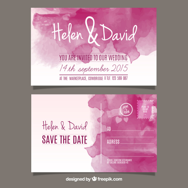 626x626 Watercolor Wedding Invitation In Post Card Style Vector Free